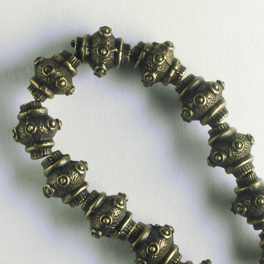 Pewter Beads, Brass Plated - 8" Strand