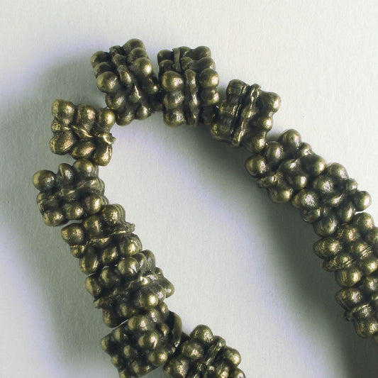 Pewter Beads, Brass Plated - 8" Strand