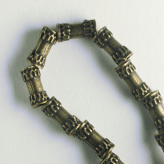 Pewter Beads, Brass Plated - 8" Strand
