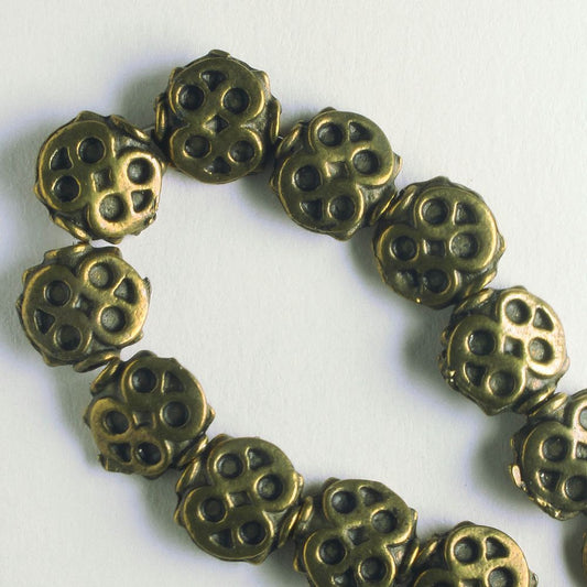 Pewter Beads, Brass Plated - 8" Strand