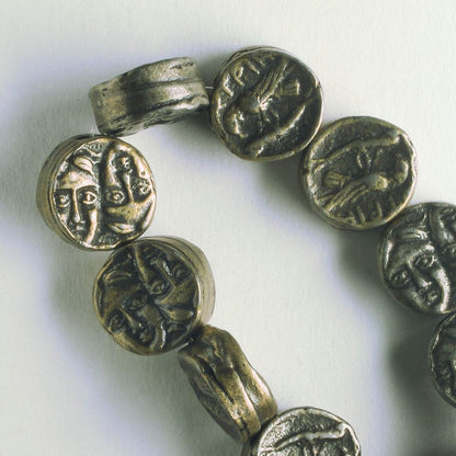 Pewter Beads, Brass Plated - 8" Strand