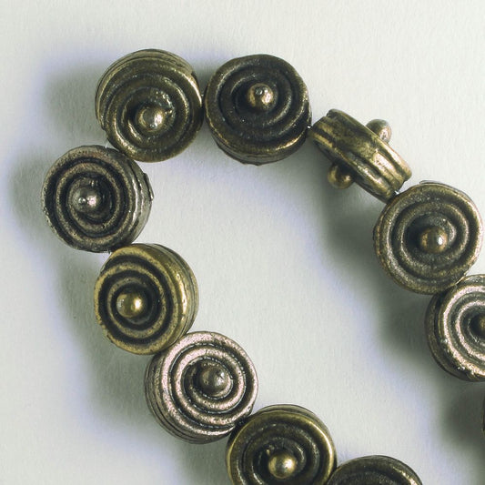 Pewter Beads, Brass Plated - 8" Strand