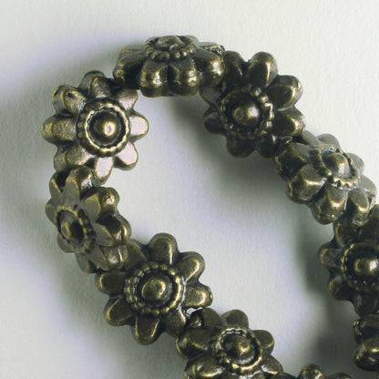 Pewter Beads, Brass Plated - 8" Strand