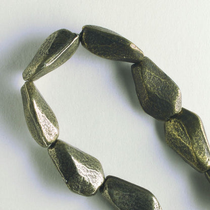 Pewter Beads, Brass Plated - 8" Strand