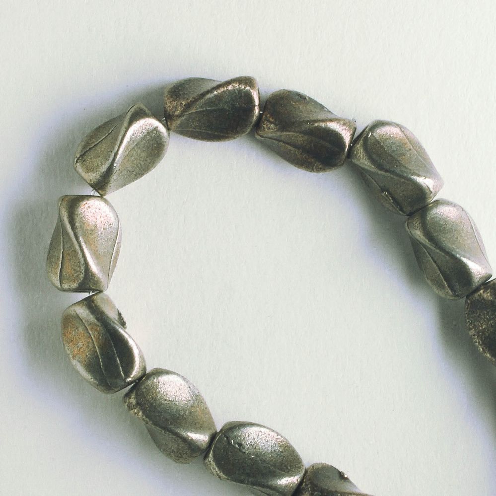 Pewter Beads, Brass Plated - 8" Strand