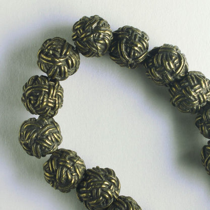 Pewter Beads, Brass Plated - 8" Strand