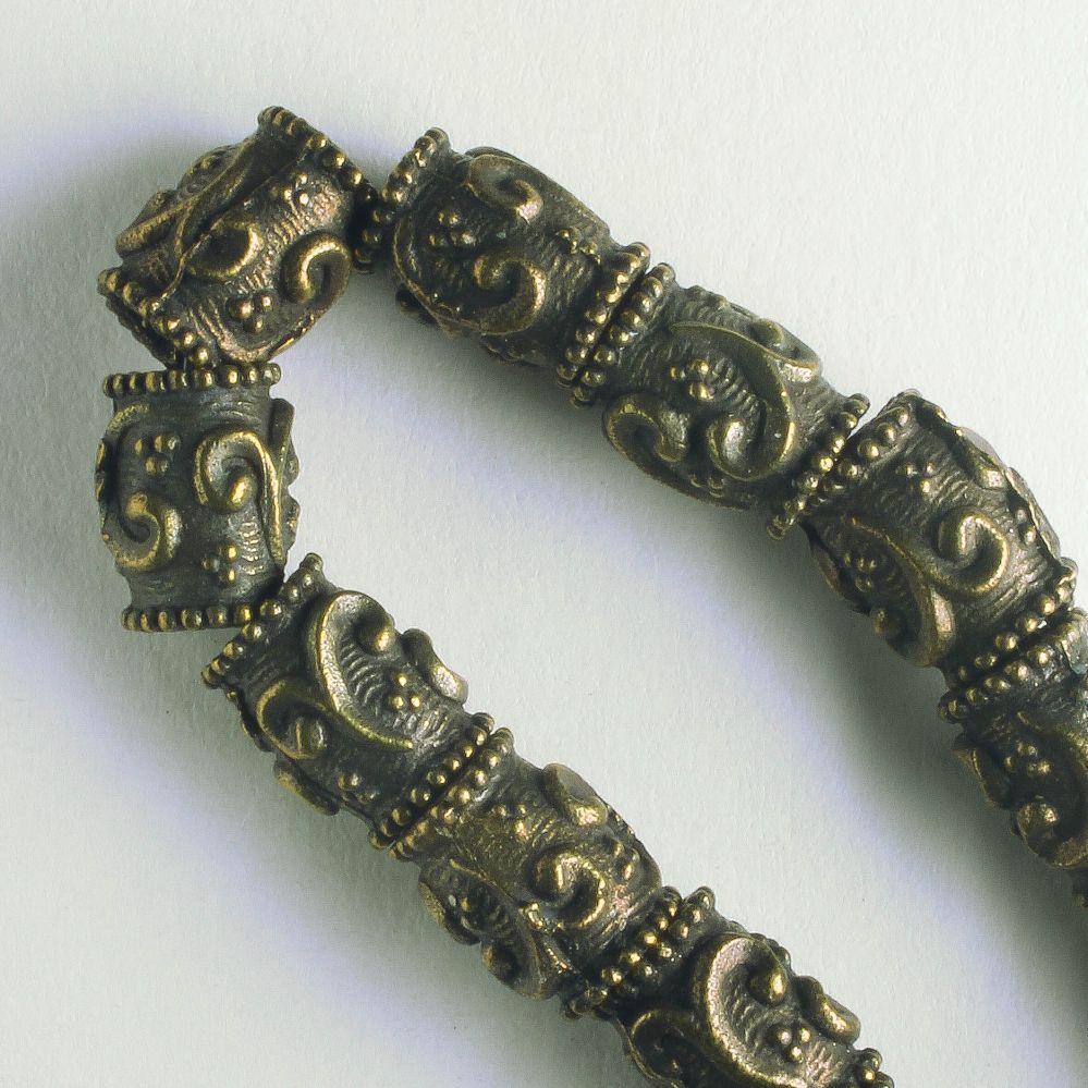 Pewter Beads, Brass Plated - 8" Strand