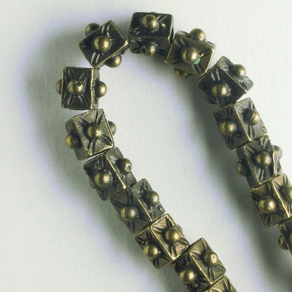 Pewter Beads, Brass Plated - 8" Strand