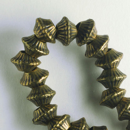 Pewter Beads, Brass Plated - 8" Strand