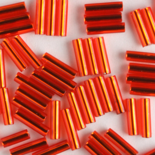 6mm Bugle Silver Lined Orange Red - 7 grams