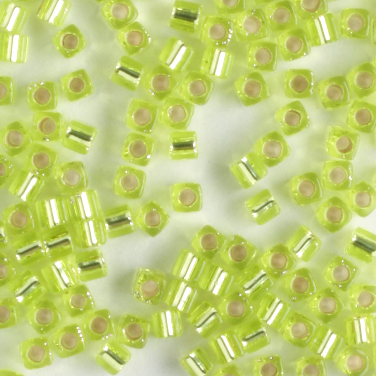 1.8mm Cube Silver Lined Lime Green - 10 grams