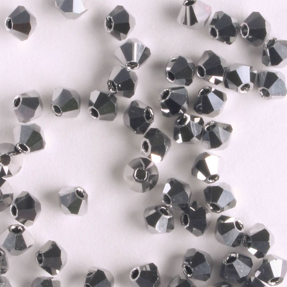 3mm Bicone Jet Light Hematite - 48 beads