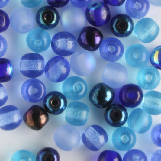 4mm Druk Carribean Blue Mix - 100 beads