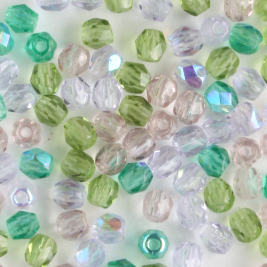 3mm Round Fire Polish Lavender Garden Mix - 100 beads