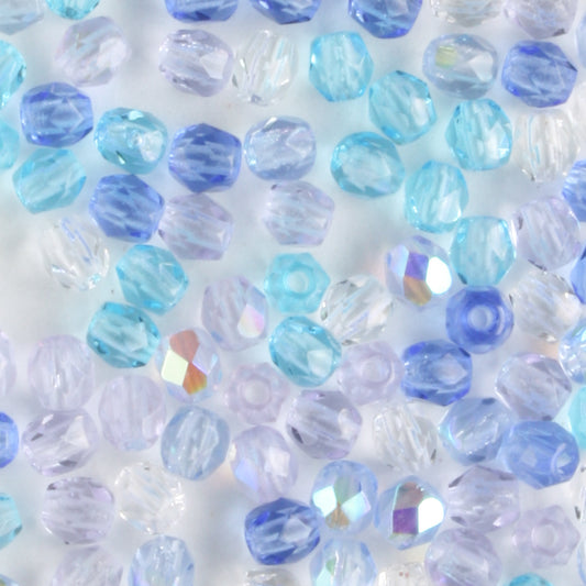 3mm Round Fire Polish Carribean Blue Mix - 100 beads