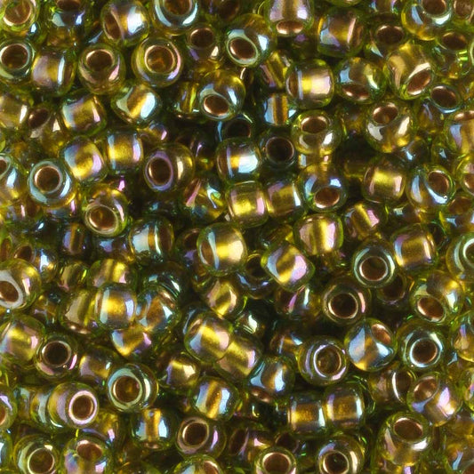 8/0 Gold Lined Rainbow Peridot - 10 grams