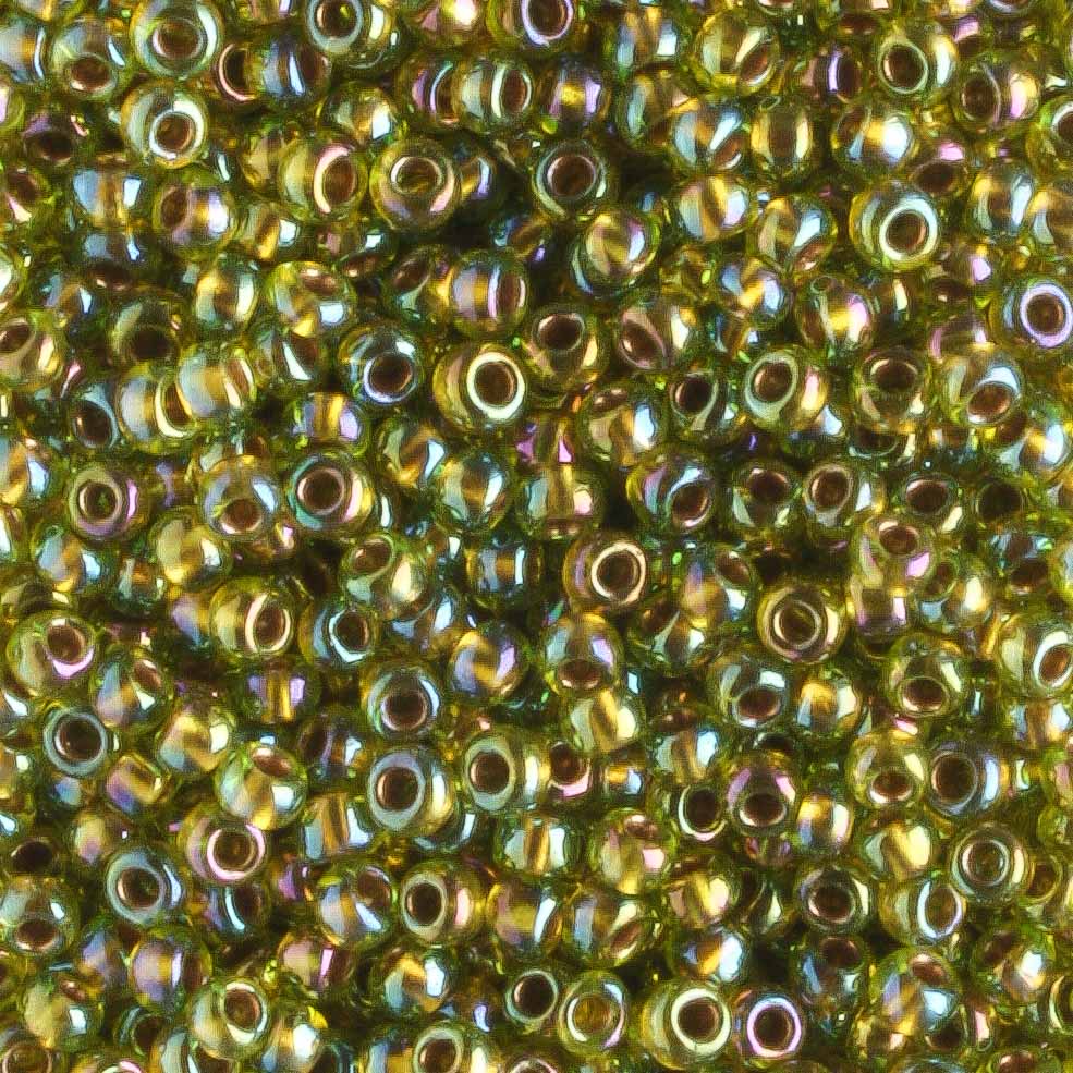 11/0 Gold Line Rainbow Peridot - 10 grams