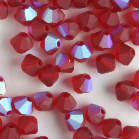 4mm Bicone Siam AB Matte - 48 beads
