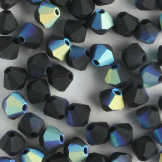 4mm Bicone Jet AB Matte - 48 beads