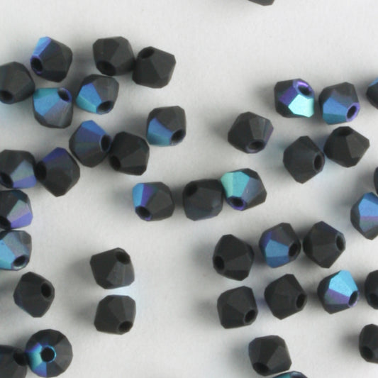 3mm Bicone Jet AB Matte - 48 beads