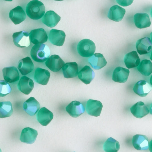 3mm Bicone Emerald AB Matte - 48 beads
