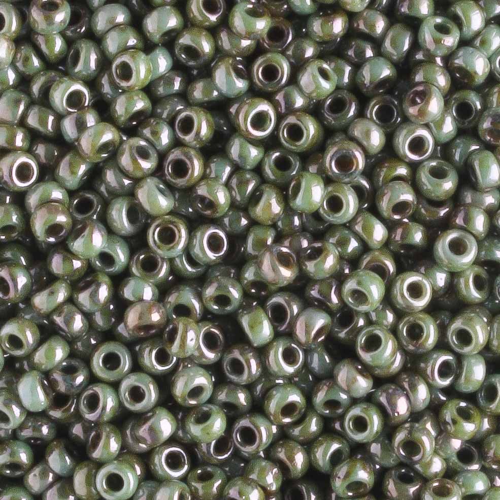 11/0 Unions White Opaque Blue Luster - 10 grams