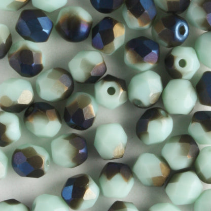 4mm Round Fire Polish Midnight Iris Pale Turquoise - 100 beads