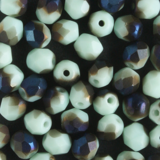 4mm Round Fire Polish Midnight Iris Pale Turquoise - 100 beads