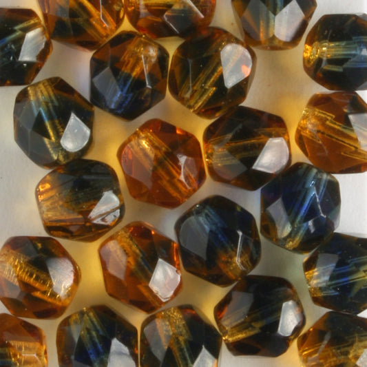6mm Round Fire Polish Topaz/Montana Blue - 25 beads