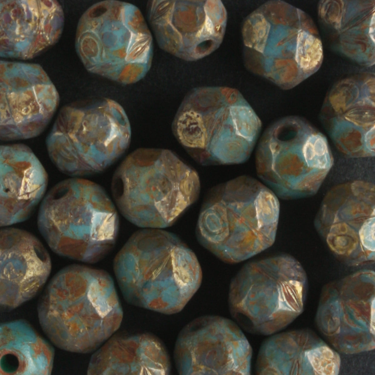 6mm Round Fire Polish Chrysocolla Stone Copper - 25 beads