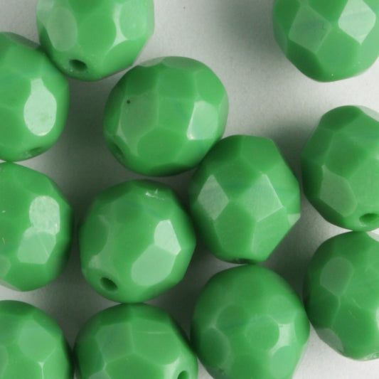 8mm Round Fire Polish Grass Green - 15 beads