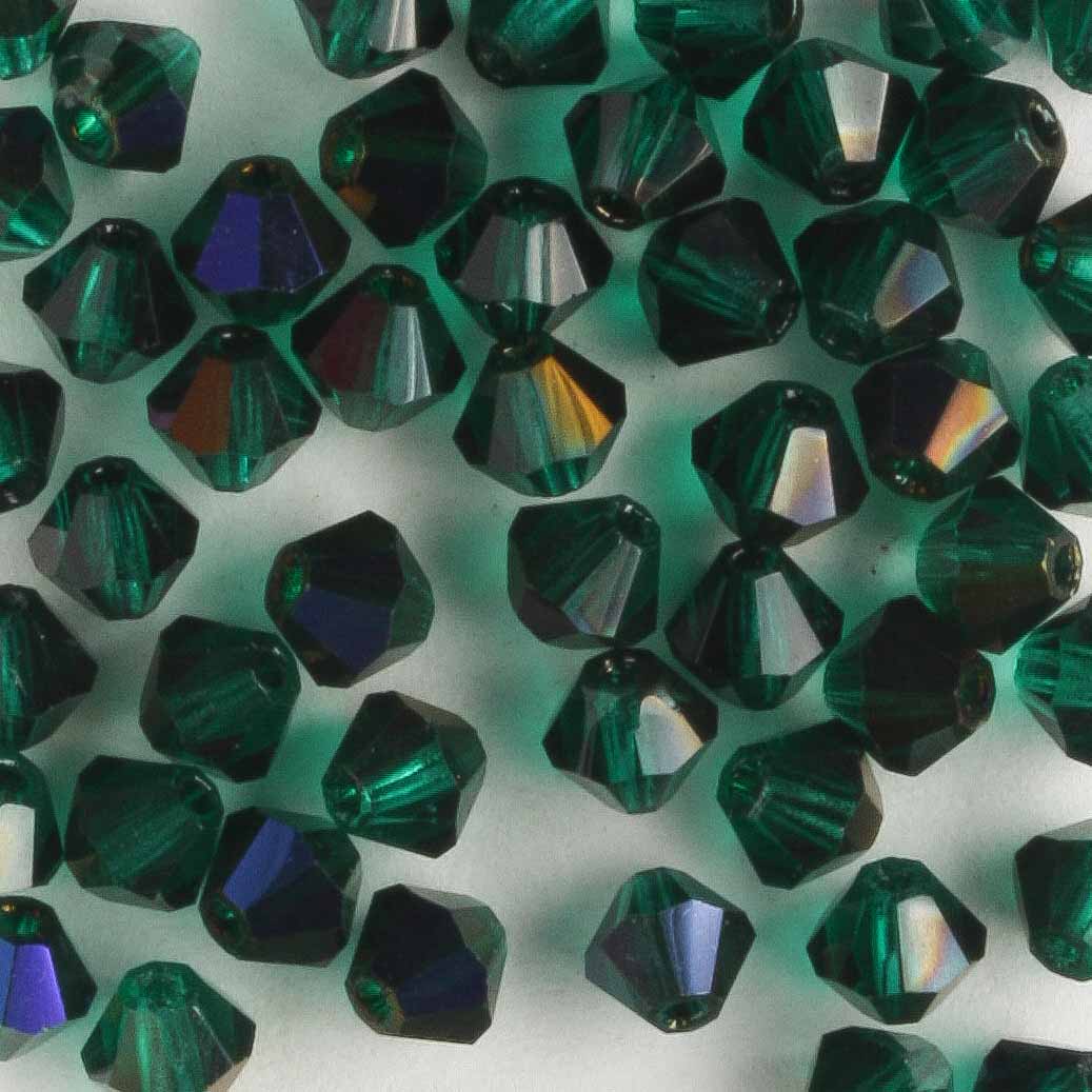 4mm Bicone Hematite Luster Emerald - 48 beads