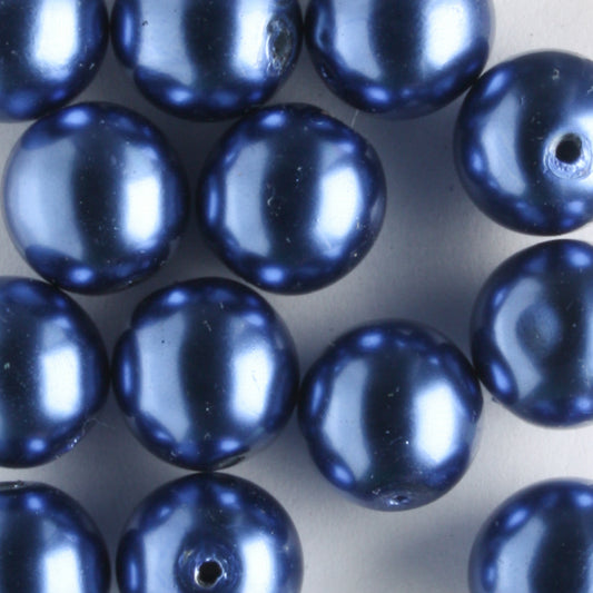 8mm Glass Pearl Royal Blue - 15 beads