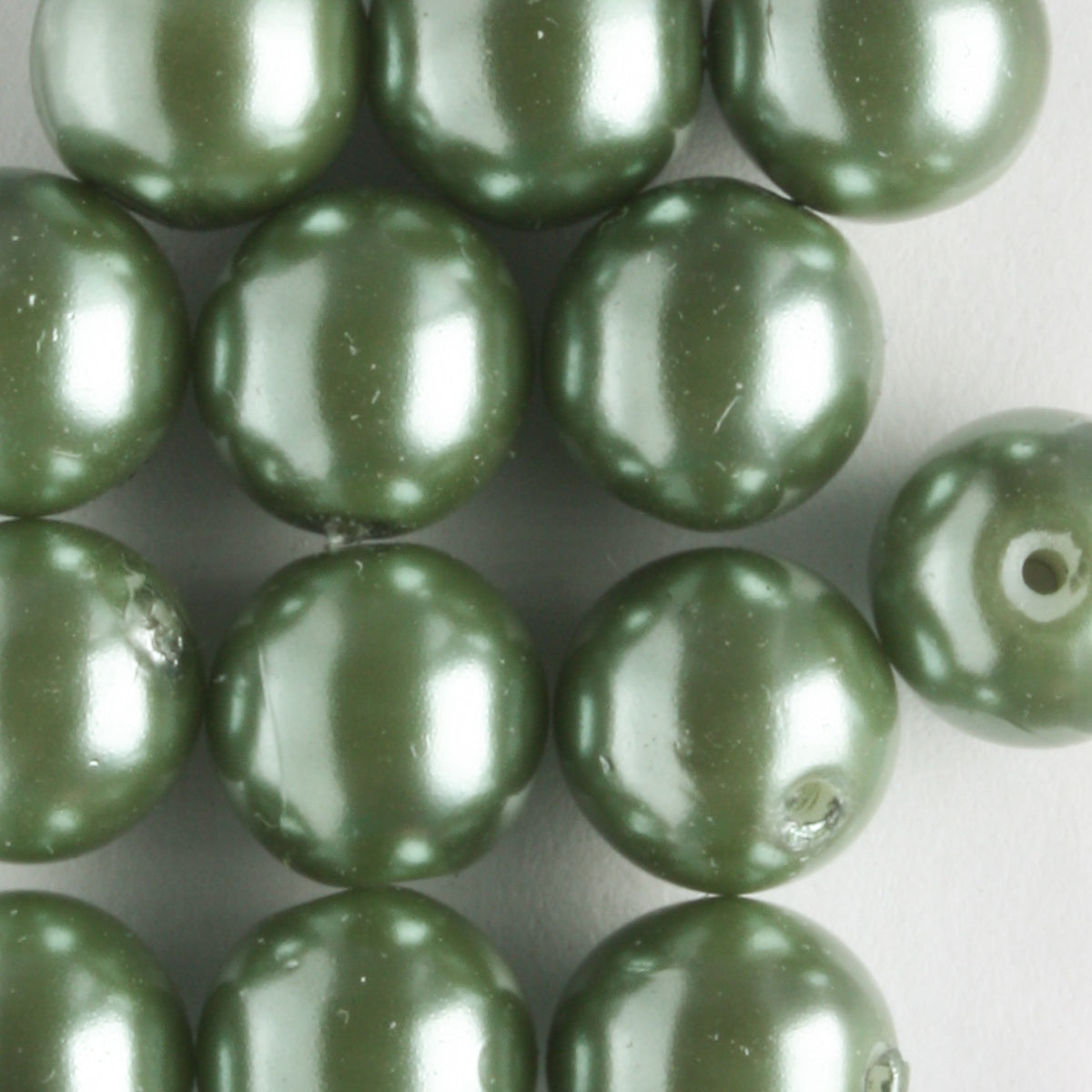 8mm Glass Pearl Sage Green - 15 beads