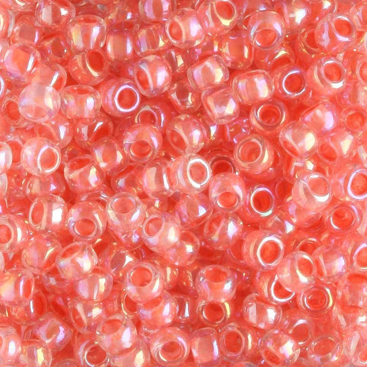 8/0 Salmon Lined Rainbow Crystal - 10 grams