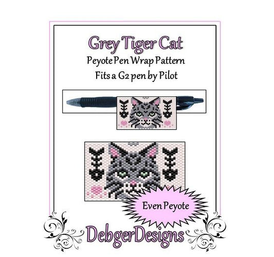 Grey Tiger Cat Pen Wrap Pattern - PDF