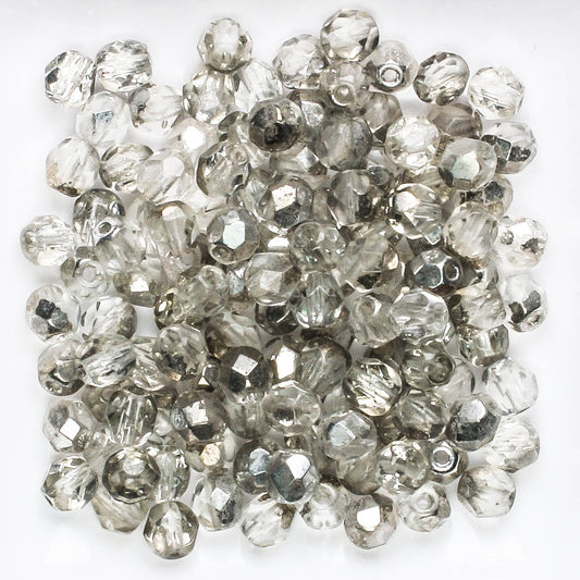 5mm Round Fire Polish Clear/Silver - 100 beads