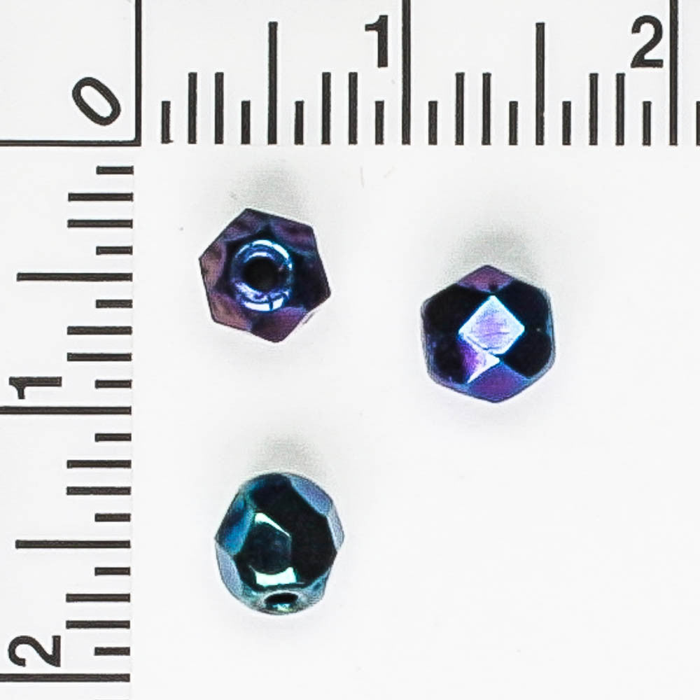 5mm Round Fire Polish Blue Iris - 100 beads